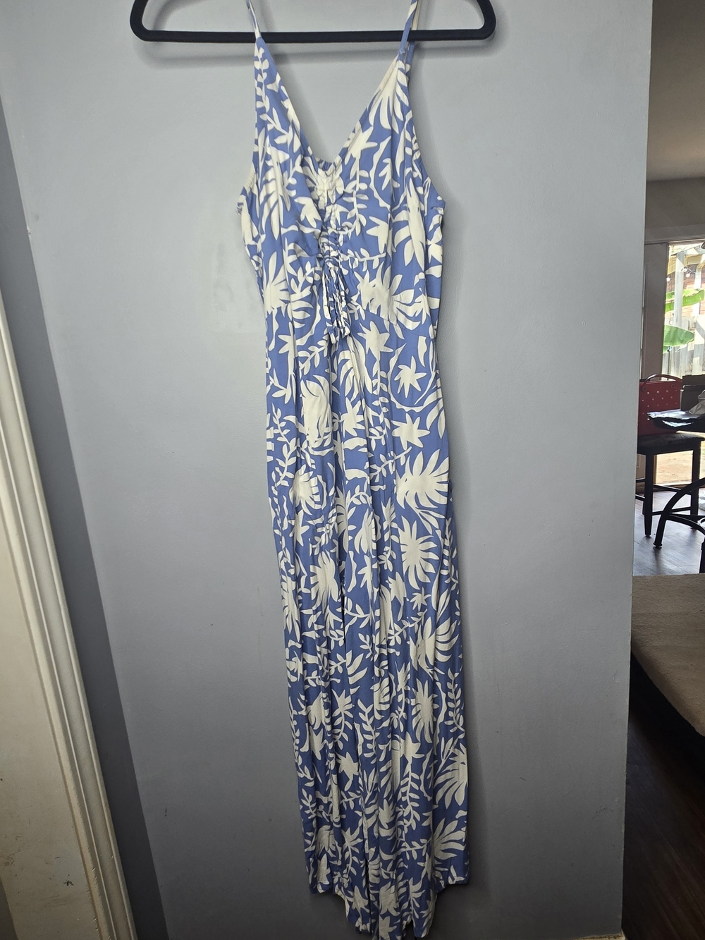 Japna Blue Cream Tropical Floral Wide Leg Jumpsuit Size Large